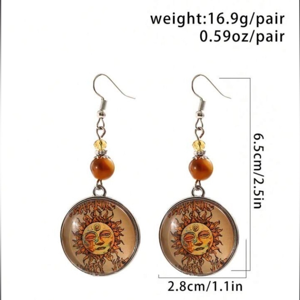 Bohemian Sun Medallion Drop Earrings - Picture 2 of 5